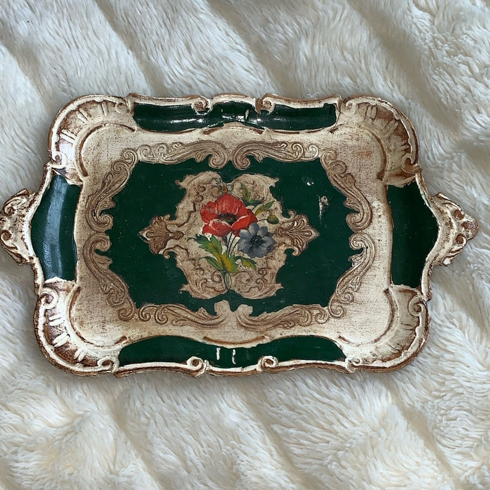 Vintage poppy floral Victorian serving tray